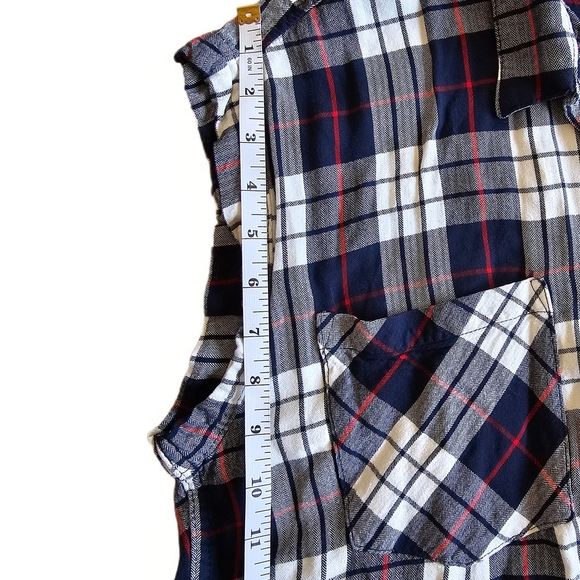 Jachs Navy Plaid Print Loose Fit Short Sleeve Blouse Top Womens - Picture 7 of 11